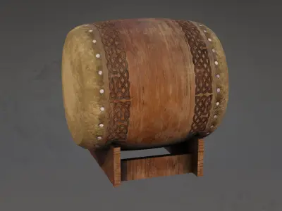 Japanese Shinto Drum - Traditional Shrine Taiko GameReady PBR  Low-poly 3D model
