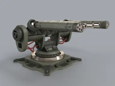 lowpoly Scifi Turret Rigged in Maya Low-poly 3D model