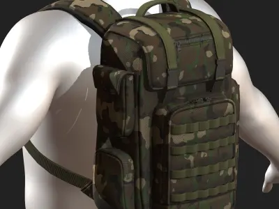 Backpack military combat soldier bag baggage  Low-poly 3D model