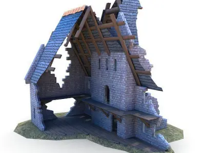 Medieval Building 48 Ruined Church Low-poly 3D model