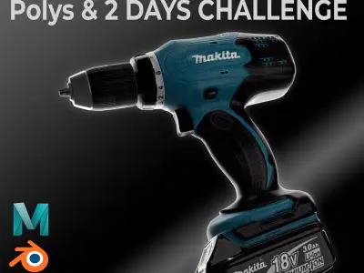 Makita Drill Low Poly - 20K Poly - PBR 2K Low-poly 3D model