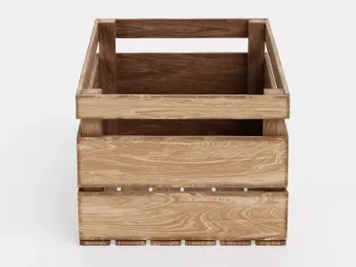 Wooden Box V2 - Open Slatted Storage Crate 3D model