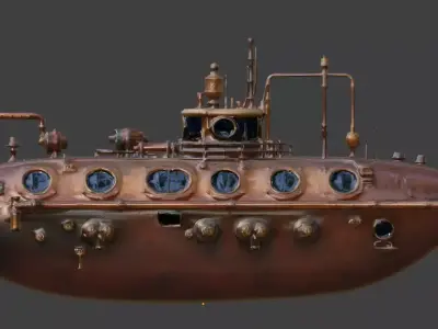 Steampunk Heavy Industrial Submarine 3D Model Low-poly 3D model