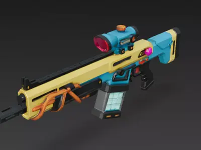 Cartoon Cyber Yellow Blue Rifle 3D Model PBR Low-poly 3D model