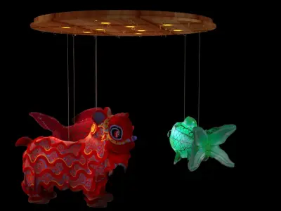 Chinese fish  lantern with lion dance costume 3D model