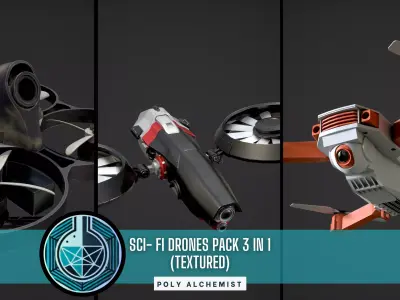 Sci- Fi Drones Pack 3 In 1  Low-poly 3D model