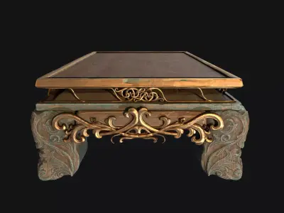 Decorative Wooden Table with Metal Ornaments Game Ready 3D Model Low-poly 3D model