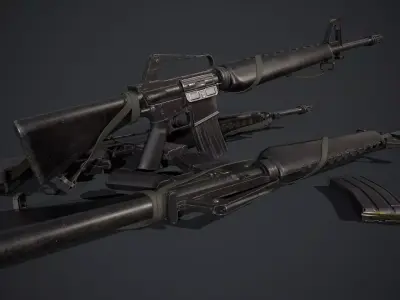 M16A1 two rifles Low-poly 3D model