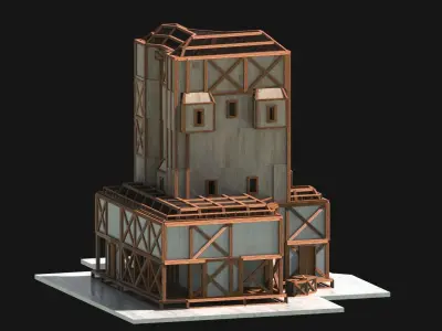 Medieval Low Poly Building  Castle Wooden Village Stone House 15 Low-poly 3D model