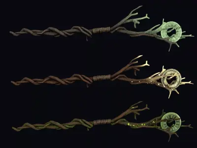 Druid Staff of Living Roots Low-poly 3D model