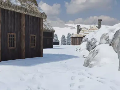 Snowy Mountain Village 3D model 5