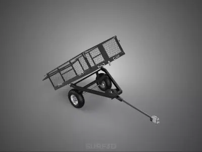 TIPPING TRAILER CARGO CART WAGON METAL GRID BED GARDEN UTILITY 2 3D model