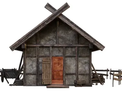 Old Medieval Building House 4K Textures GameReady 53 Low-poly 3D model