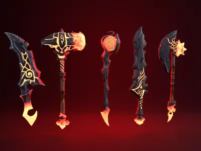 Fantasy Fire Weapon Set Low-poly 3D model