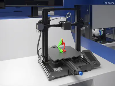 Desktop 3D Printer with Printed Figurine Black 3D model