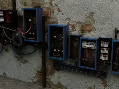 Utility Electric Wall Fuse Boxes Props Low-poly 3D model