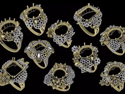 10 US FANCY COCKTAIL RINGS LOT 3D print model