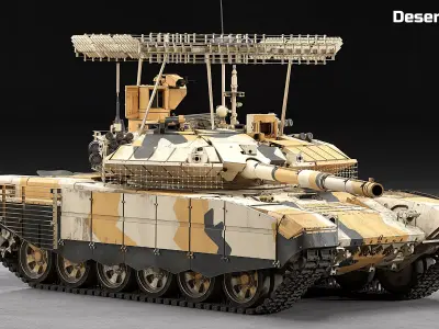 T-90M MBT With Relikt ERA Camouflage Netting and 7 Skins Low-poly 3D model