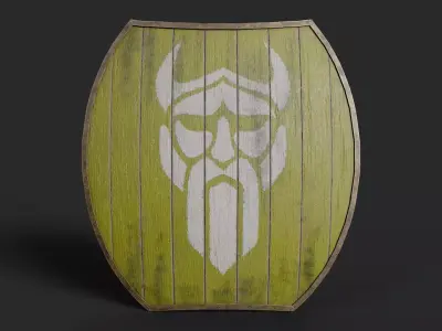 Slavic hybrid shield-painted yellow with God symbol Low-poly 3D model