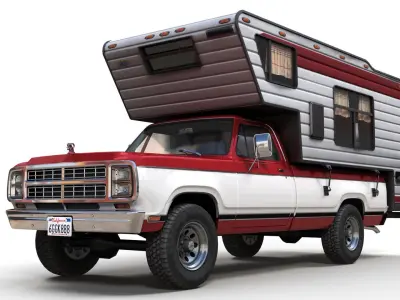 Dodge Ram D100 camper truck Low-poly 3D model