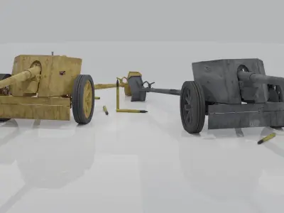 Pak 40 German anti tank gun WW2 Recoil Animation Free 3D model