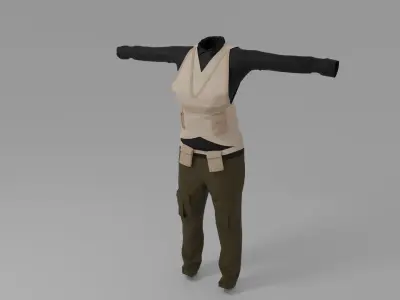 WW1 Fighter Pilot Woman Uniform Low-poly 3D model