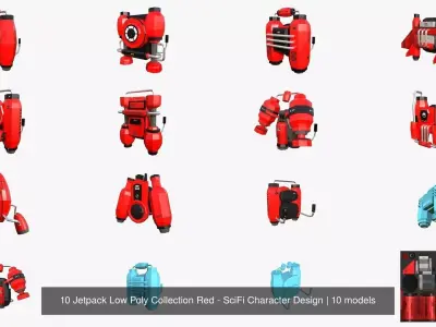 10 Jetpack Low Poly Collection Red - SciFi Character Design