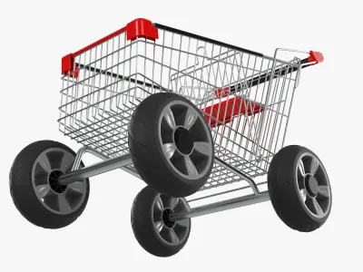Shopping cart with large wheels 02 3D model