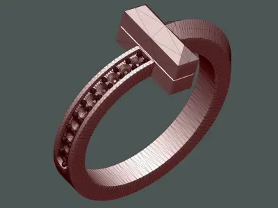 T Ring cross in rose gold 3D model