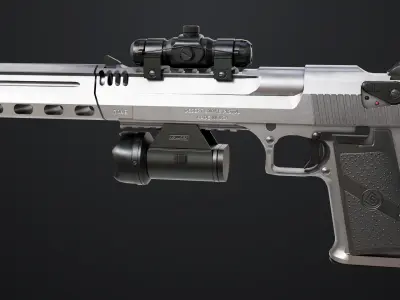 Pistol 10 Silver Generic All PBR UE Textures Low-poly 3D model