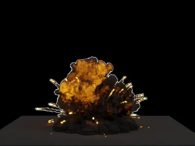 Fuel Explosion With Debris Simulation VDB Low-poly 3D model