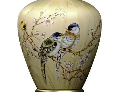 ZEDARO European Sakura Flower and Bird ceramic table lamp 3D model