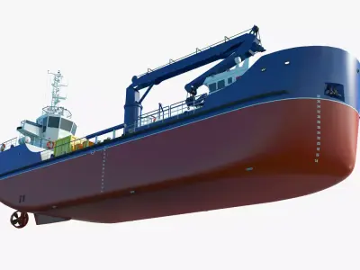 Salvage Workboat Crane Recovery Vessel Marine Skimmer Boat 3D model