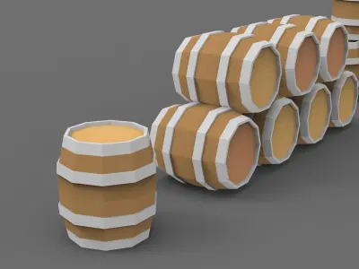 Low Poly  Stylized Barrels Lowpoly 3D model Low-poly 3D model