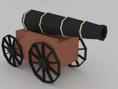 Cannon on wheels Low-poly 3D model