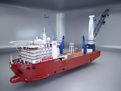 Crane Ship Used Low-poly 3D model