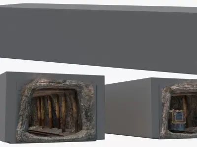 Mine Tunnel with Old Coal Cart Train 3D model