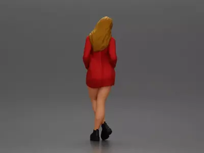 Stylish woman in blazer dress and boots posing with crossed legs 3D print model