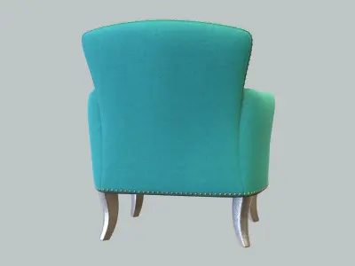 Vintage Chair Teal Linen Upholstery Galvanized Steel Legs 3D model