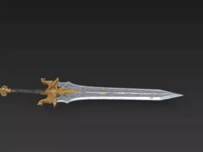 Golden Ornate Fantasy Sword - Low Poly Stylized 3D Weapon Low-poly 3D model
