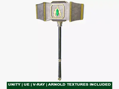 Battle Hammer 02 All PBR Unity UE V-Ray Textures Included Low-poly 3D model