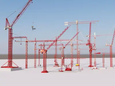 Tower Crane Collection Construction Machinery Set PBR 3D model