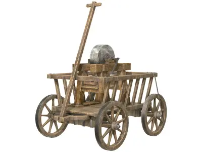 Cart With Old Grindstone 1 Low-poly 3D model