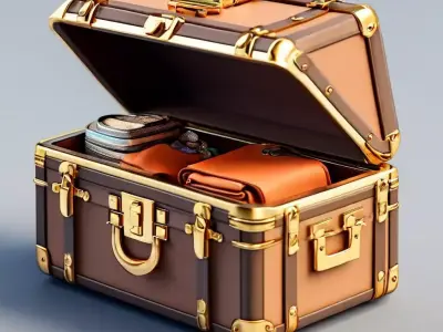 Vintage Travel Trunk with Clothes Low-poly 3D model