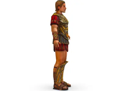 Ancient Warrior in Golden Armor and a red shirt  Low-poly 3D model