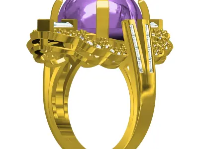 Antique Cabochon Stone Art Deco Engagement Ring 3D print model