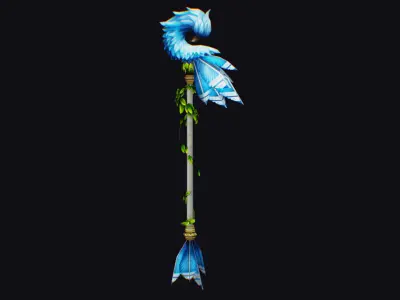 Magical Staff Parrot Phoenix Blue Bird Wizard Wand Item Scepter Low-poly 3D model