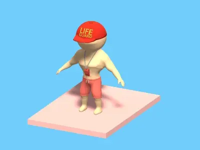 Beach Set 2 Beach Game Collection Stickmen LifeGuard and Prop Low-poly 3D model