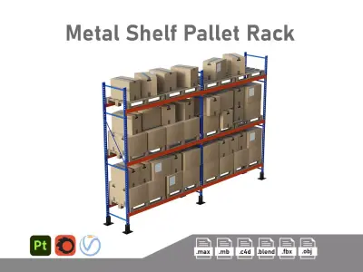 Metal Shelf Pallet Rack And Cardboard Boxes 3D model