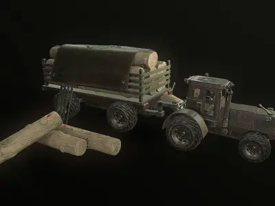 Forest Tractor Low-poly 3D model